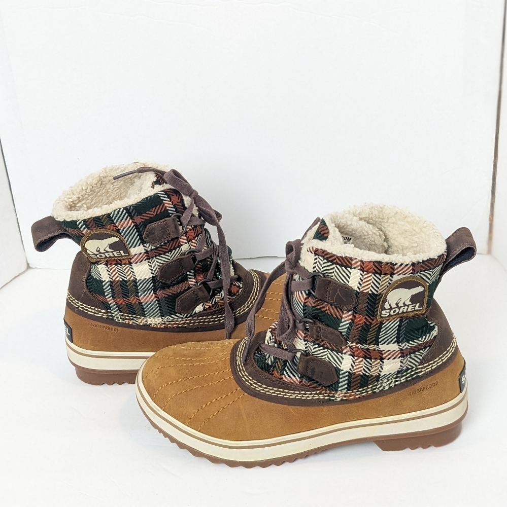 Sorel Tan and Plaid Winter Boots
